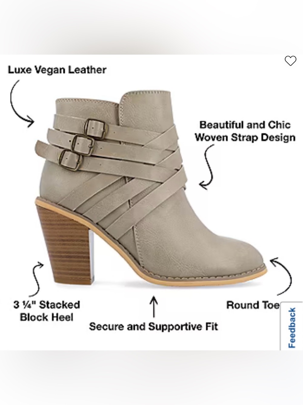 Journee Collection Womens Strap Stacked Heel Booties size 9W Msrp $95.99 tan